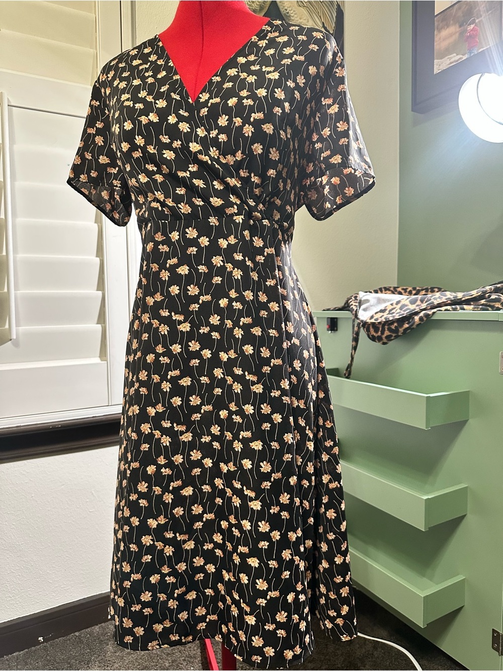 SHEIN Black Floral Midi Wrap Dress